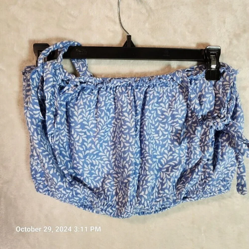 Kiwi + Punch Wide Leg Sarong Pant And Smocked Crop Top Set Blue Women's Large - Picture 14 of 16